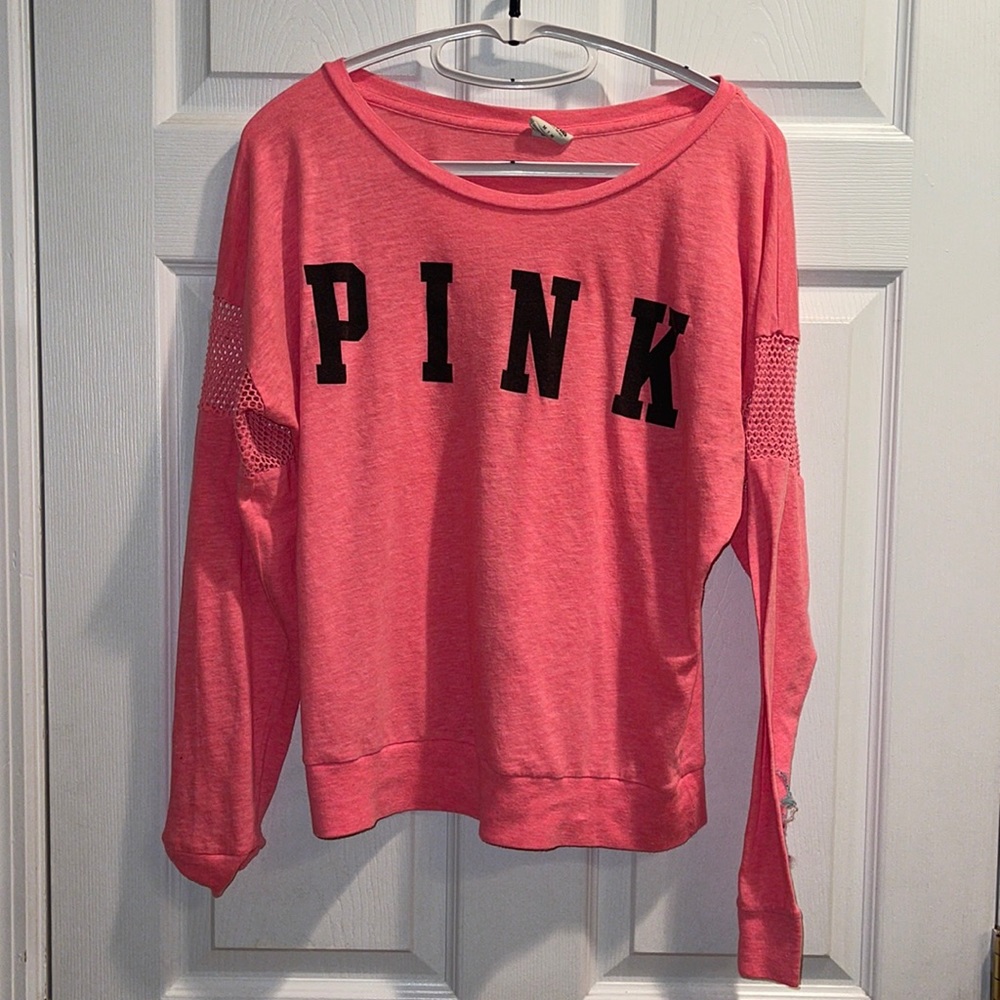 Pink Victoria’s Secret medium long sleeve T-shirt with net on the arms